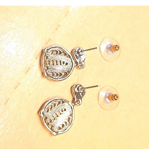 CHICO'S Gold Violet Purple Round Filigree Dangle Drop Post Earrings ~ NEW - Picture 3 of 5